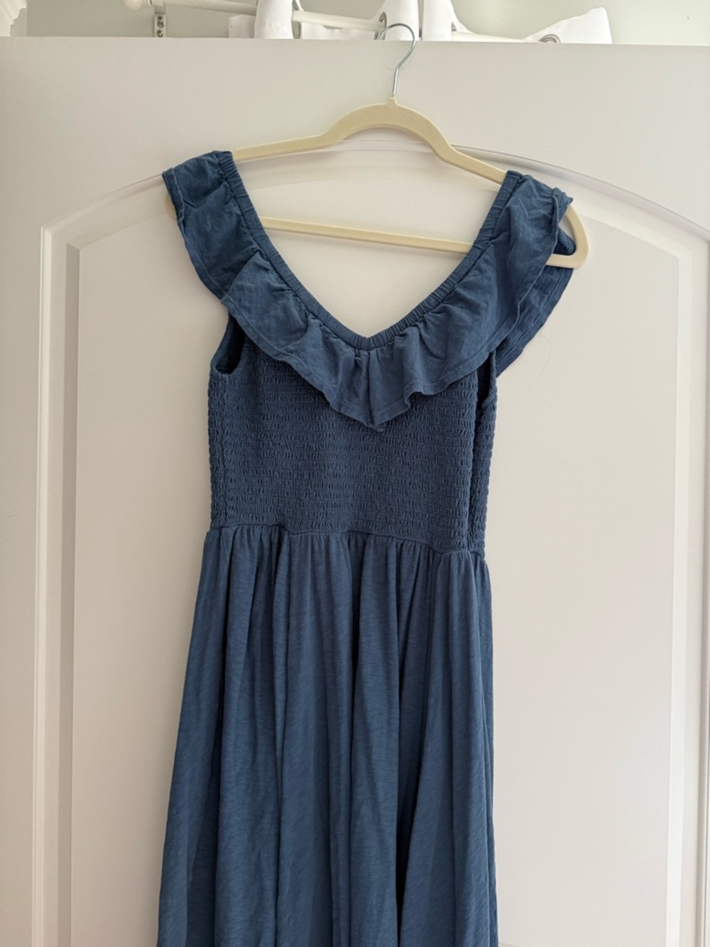 American Eagle Blue Ruffle V-Neck Smocked Sundress
